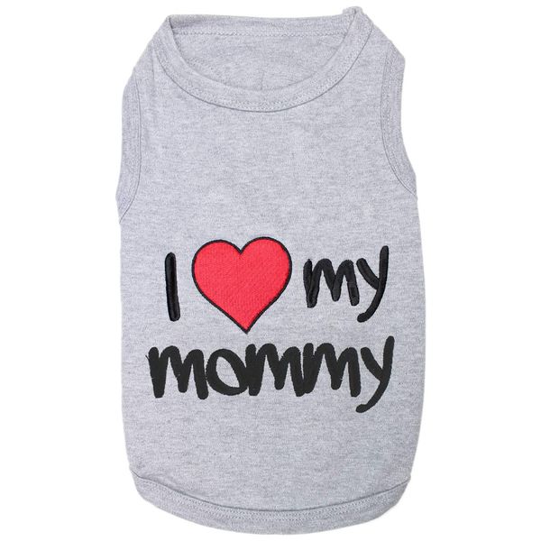 Parisian Pet Dog Cat Clothes Tee Shirts I Love Mommy Grey T-Shirt, XXS