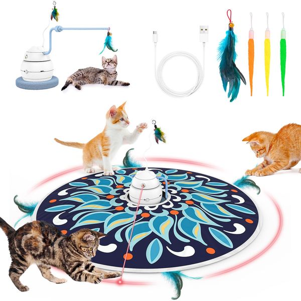 Tyasoleil 4 in 1 Smart Cat Toys, Interactive Cat Toys, Cat Toys for Indoor Cats Adult, Upgrade Motor, Automatic Cat Toy - 3 Modes Indoor Cat Toys, Electronic Cat Feather Kitten Toy