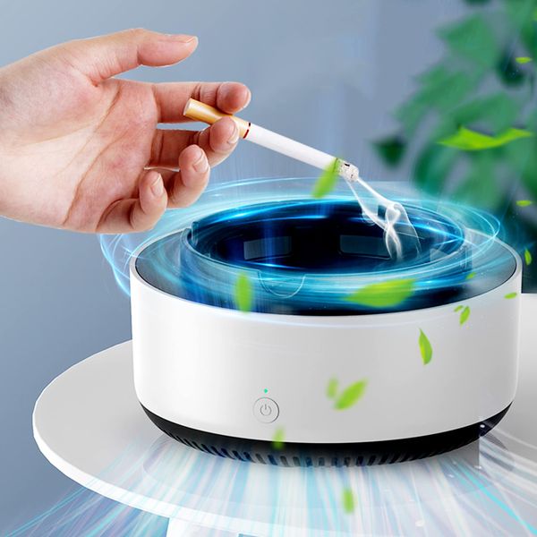 2 in 1 Multifunctional Smokeless Ashtray,Air Purifier Ashtrays with Filter, Purifier Ashtrays for Cigarettes Car Indoor (White)