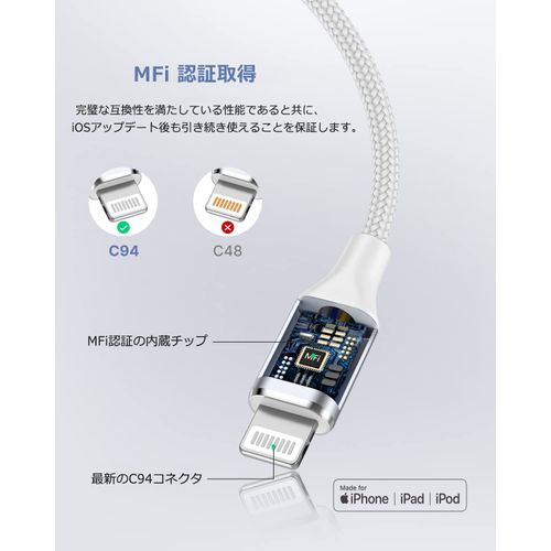 Lightning Cable, USB C 1+2m, Aioneus Type C Lightning Cable, 2-Pack iPhone Charging Cable, PD Fast Charging, Type C Lightning Cable, Type C Charging Cord for iPhone 14 Pro Max 13 Pro 12 11 XS XR MAX