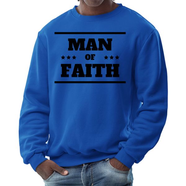 Mens Graphic Sweatshirt, Man of Faith Black Illustration - Royal / S