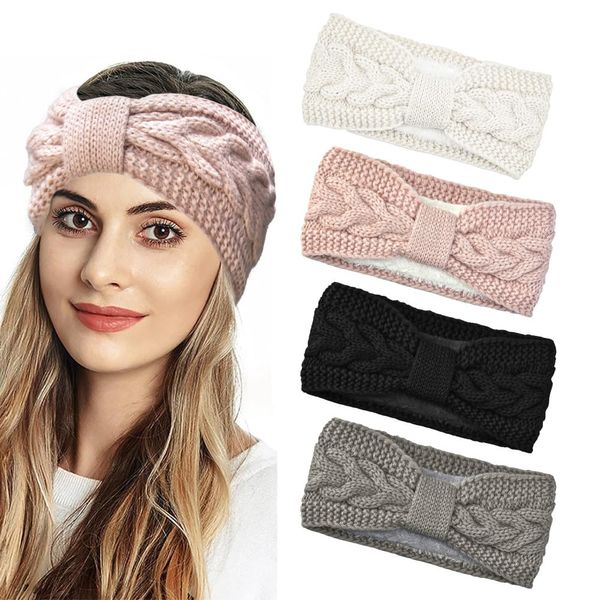 DTYGUIXE 4 Stück Stirnband Winter Strick Stirnband Sport Haarband Ohrenwärmer Elastische Headband Gestrickte Verdicken Kopfband für Laufen, Skifahren, Camping, Wandern (Schwarz, Weiß, Rosa, Grau)