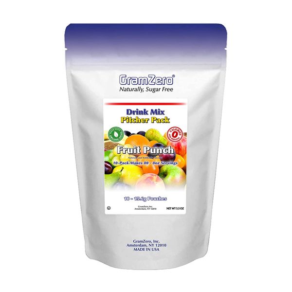 GramZero Fruit Punch, Sugar Free Drink Mix, Pitcher Pack, Great For Nutrition Club Loaded Tea, Low Calorie, Stevia Sweetened