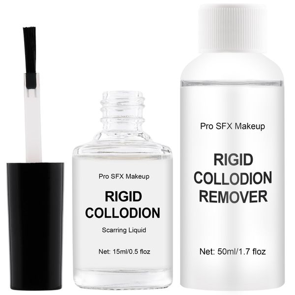 DALVGFN Rigid Collodion Special Effects SFX Makeup, Scarring Liquid & Remover Combo Kit, Professional Fake Wound SFX Makeup Kit, Realistic Scar Makeup For Halloween Costume Stage Theater, Latex-Free