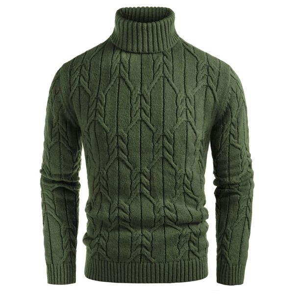 GRACE KARIN Men's Casual Twisted Knitted Sweaters Thermal Turtleneck Pullover Sweater Army Green XL