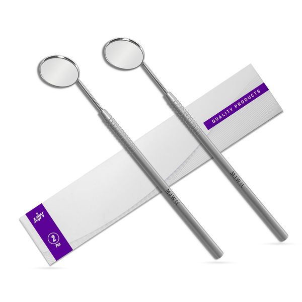 MJW Dental Mirror Front Surface with Handle 2 PCS Set Tooth Mirror Dental Stainless Steel Dentist Tools for Teeth Cleaning Inspection Oral Hygiene Mouth Mirror for Daily Use CE