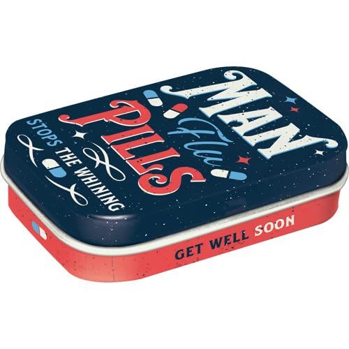 Nostalgic-Art Retro Pill Box 4 x 6 x 1.6 cm Man Flu Pills - Gift Idea for Nostalgia Fans with Peppermint Dragees Vintage Design