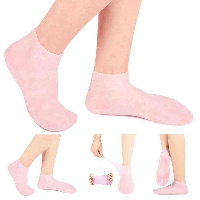 Kotkiddy® 3 Paar Silikon-Feuchtigkeitssocken Anti-Rutsch-Aloe-Socken für trockene rissige Füße Frauen & Erweichung trockener rissiger Füße rauer Haut Pink