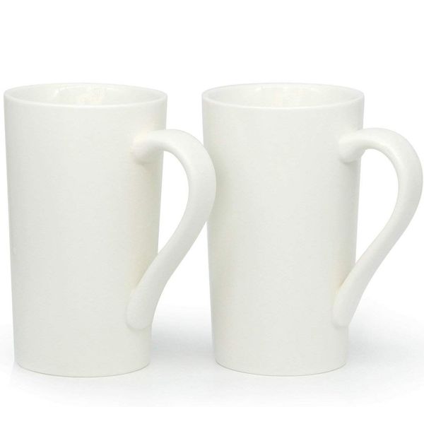 20 Ounces Large Coffee Mugs, Smilatte M007 Plain Tall Ceramic Cup with Handle for Dad Men, Set of 2, White