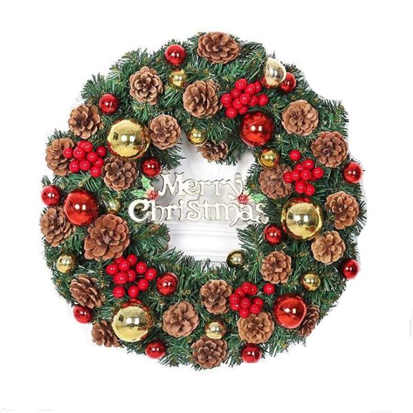 X'mas Christmas Wreath Natural Cute Wall Hanging with Ball Christmas Ornaments Art Flowers Rich Harvest Pine Cones Entrance Wreath Door Wreath Christmas Tree Decoration Decoration Wedding Housewarming