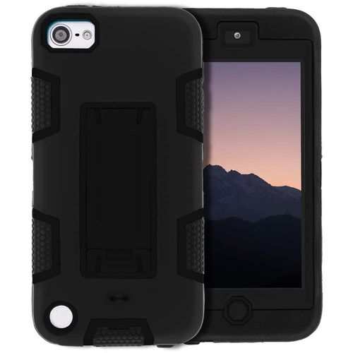 Case for iPod Touch 7th/6th/5th Gen, Kickstand Case for iPod Touch, Anti-Scratch Anti-Fingerprint Heavy Duty Protection Shockproof Rugged Cover, Black