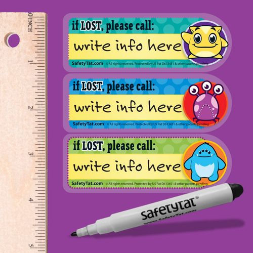 Monster 6pk SafetyTat Child ID Tattoos includes skin prep wipes and tattoo marking pen