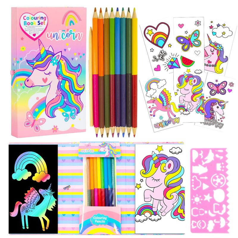 Unicorn Coloring Book Set with Coloring Pages & Colored Pencils, Art ...
