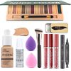 All in One Makeup Set 12 Colors Eyeshadow Palette Matte Foundation Face Primer, 3 Liquid Lipstick, Eyebrow Soap, Winged Eyeliner Stamp, Brush, Sponge, (Set B)