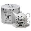 Alchemy Gothic Bat Brew Magical Teapot Tea Cup for One Set, White