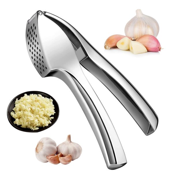 HUTVD Knoblauchpresse, Edelstahl Garlic Press, Knoblauch Crusher Küchenhelfer, Pressen Sie Knoblauch & Ingwer Mühelos, Premium Knoblauchwolf für Küche und Zuhause, Leicht zu Reinigen & Strapazierfähig