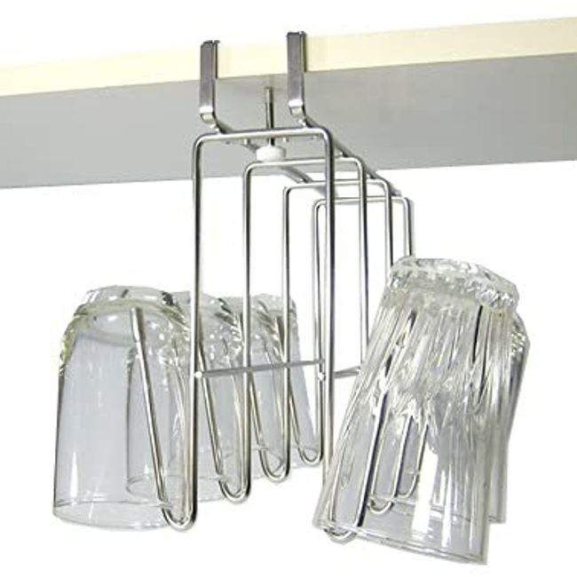 Hanging Rack, 8 Piece Glass & Cup Holder, 18-8 Stainless Steel, No Drilling Required, Made in Japan