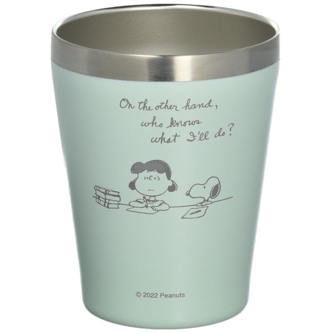 Marimo Craft SPSJ-1009 Snoopy STUDY Stainless Steel Tumbler, Mint, Snoopy & Lucy, Φ3.3 x H 4.2 inches (8.5 x 10.7 cm)