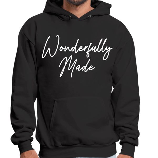 Mens Graphic Hoodie Wonderfully Made - Black / M