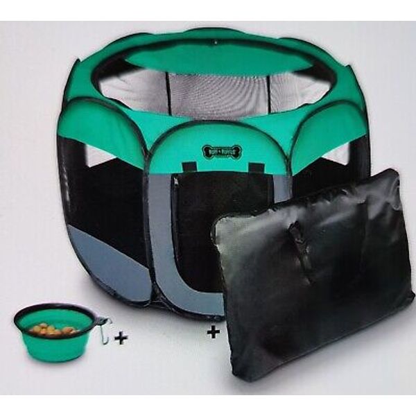 Ruff 'n Ruffus Portable Foldable Pet Playpen + Extras. Medium 29"x29"x17"