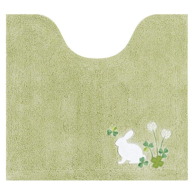 Senko Rabbit Toilet Mat, Approx. 21.7 x 23.6 inches (55 x 60 cm), Green, Embroidered Lucky Motif 13718