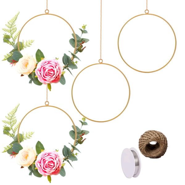 Floral Metal Hoop Wreath Frame Geometric Frame Wall Art Macrame Hoops Artificial Flower Garland Wire Hanging Hoop Rings for DIY Flower Arrangement Crafts Dreamcatcher Rings and Macrame Hoops (4pcs)