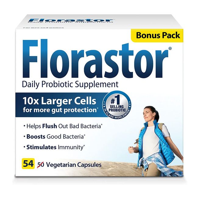 Florastor Daily Probiotic Supplement for Women and Men, Proven to Support Digestive Health, Saccharomyces Boulardii CNCM I-745 (54 Capsules), Pack of 3