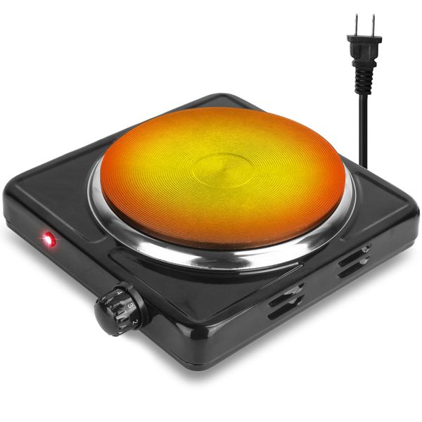 Portable 1500W Electric Single Burner Hot Plate Stove - Non Slip Feet, 5 Temp Adjustments - Black