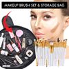 Drawstring Makeup Bag GLAMZA ‘Lazy’ Cosmetics Makeup Pouch Storage Organiser for Women & Girls (Black) - From Flat Makeup Bag to Structured Travel Makeup Bag in Seconds Inc 20pc Brush Set