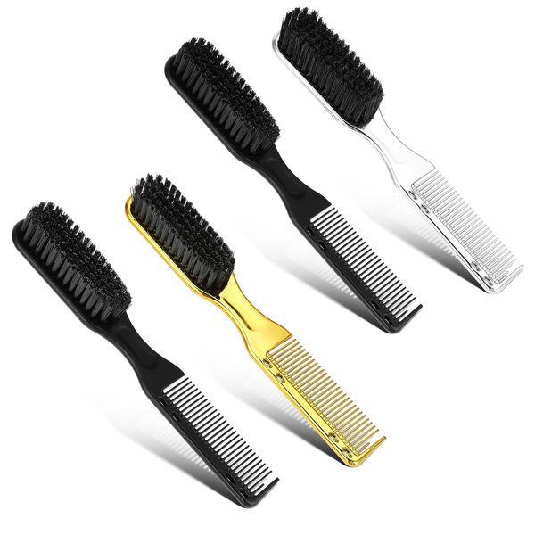 4 PCS beard brush for men, beard brush, 2 in 1 barber accessories, Clipper Combs Flat Top Comb Barber Beard Brush Hair Styling Brush Tool Barber Accessories Cleaning Supplies(Silver+Black+Gold)