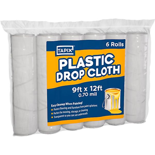 Painters Plastic Drop Cloth 6 Pack, 9X12 Feet, Plastic Tarp Dust Cover, Plastic