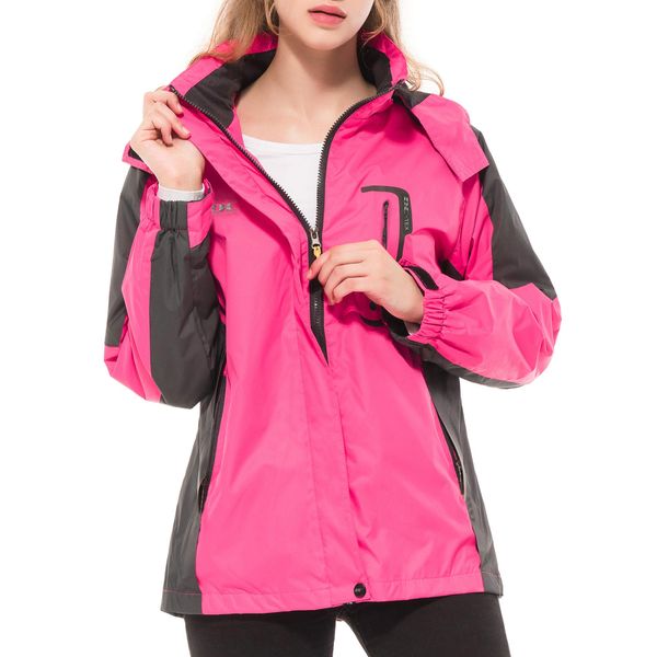 Diamond Candy Waterproof Rain Jacket Women Lightweight Outdoor Raincoat Hooded for Hiking Skiing Hot Pink