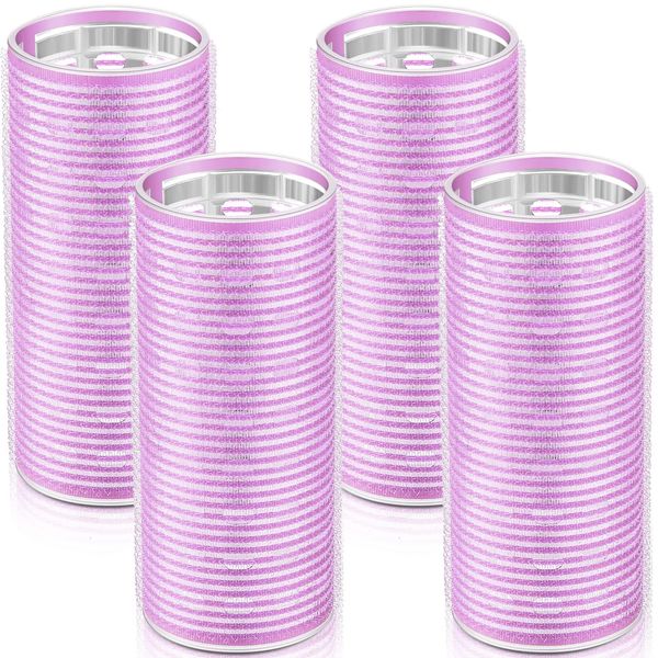 4 Pieces Hair Rollers Self Grip Roller Bangs Aluminium Core Curler Roller Hairdressing Curler for Long Hair Bang Roller Women Hairstyle (Purple, 4.7 x 2 Inch)