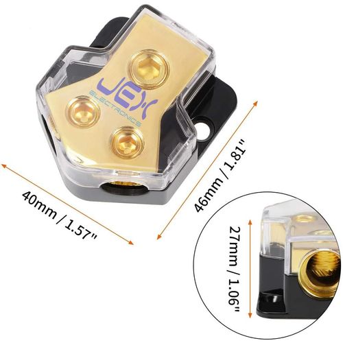 Jex Electronics 2-Way Car Audio Solar Amp Power/Ground Cable Splitter Distribution Block 1ga 4ga