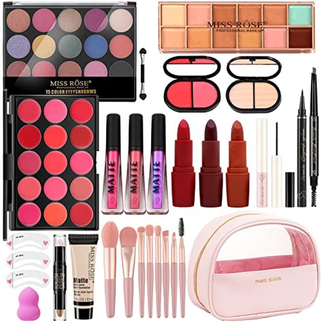 [Lime] MISS ROSE M All-in-One Makeup Kit Women's Full Kit Multipurpose Set Easy to carry for recent and professional use Pink