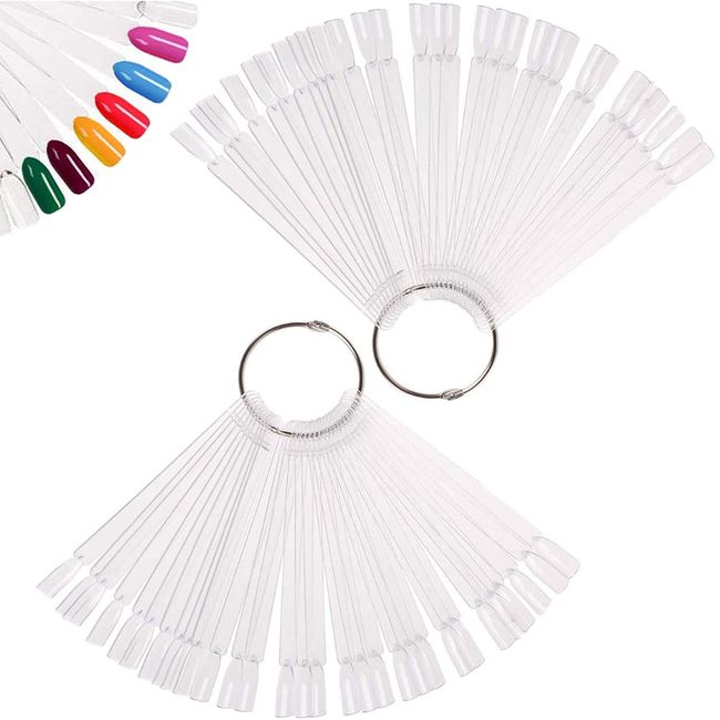 Nail Swatches 100Pcs Nail Swatch Sticks Nail Colour Display Nail Display Tips Nail Art Tips Sticks with Metal Ring for Nail Salon and Beginners(Clear)