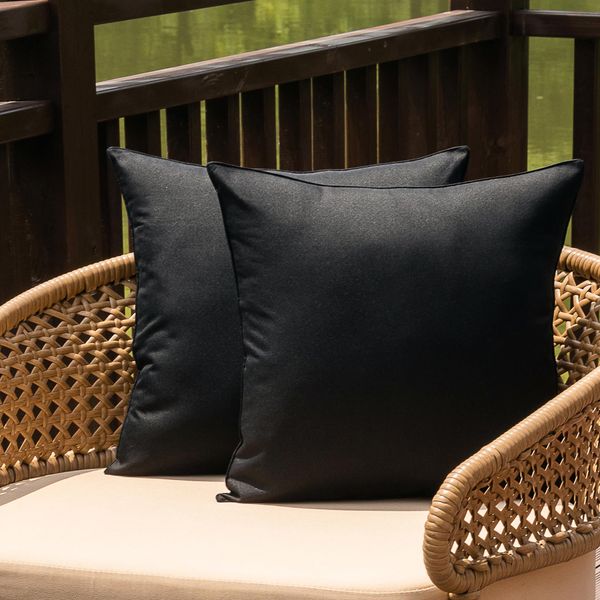 NiNi ALL Outdoor Waterproof Throw Pillow Covers Set of 2 Decorative Farmhouse Garden Pillowcase Solid Cushion Cases for Patio Tent Couch 18x18 inch Black