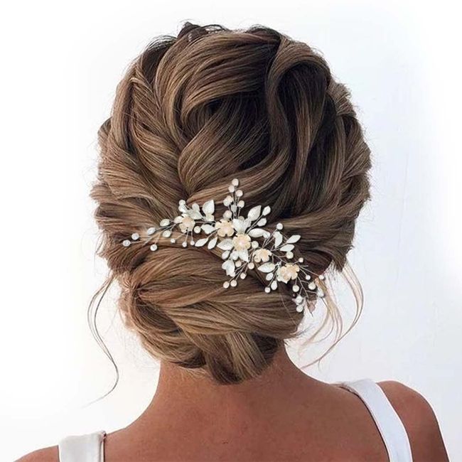 Edary Braut Blume Hochzeit Haar Reben Blatt Braut Haarteil Kristall Haarschmuck für Frauen und Mädchen