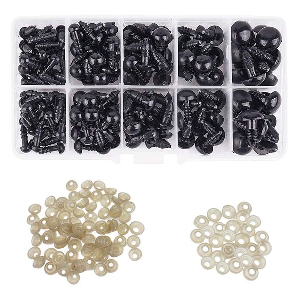 WIFUN 300 Pieces Plastic Safety Eyes for Toys, Black Safety Eyes for Crochet Toys with Washers in Storage Box for Teddy Bear Doll Puppet and Crafts