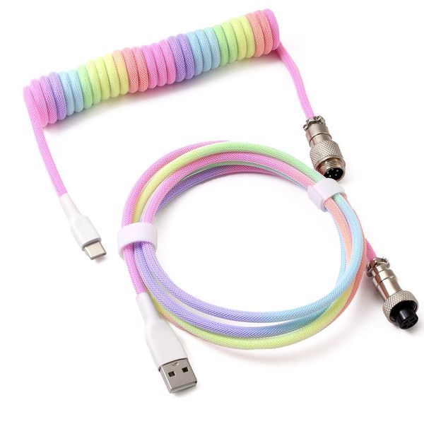 [SCIOLTO] Charming USB Cable, Coiled Cable, USB-A - USB-C, Wired, Mechanical Keyboard, Gaming Keyboard, Custom Cable, TYPE-C (Rainbow)