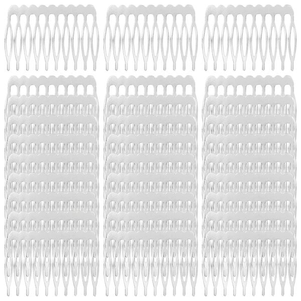 Cinaci 30pcs DIY Plain Blank Craft Silver Metal Hair Side Combs Slides with 10 Teeth Wedding Bridal Veil Combs Headpieces French Twist Bun Hair Clips for Women Flower Girls Brides (Silver-30 Pack)