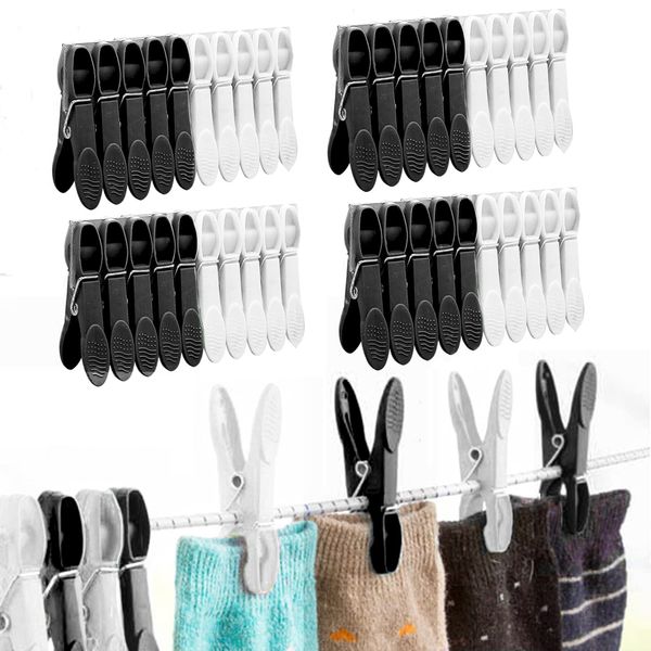 MUFEKUM 50 PCS Non Slip Laundry Clothes Pegs for Washing Line, Long Lasting Reusable Washing Pegs, Strong Grip Laundry Pegs Clothes Clips for Clothes, Jeans, Socks, Tea Towel and Photos (Black+White)