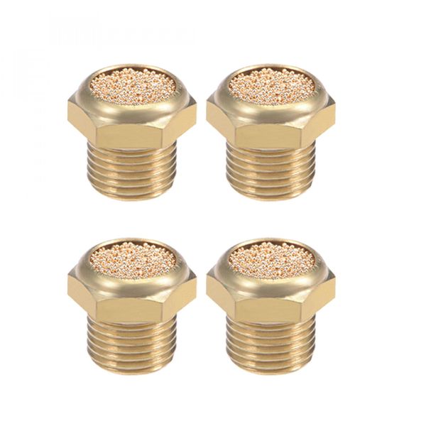 sourcing map 1/8 PT Sinter Bronze Exhaust Silencer with Brass Housing DE de Pack of 4