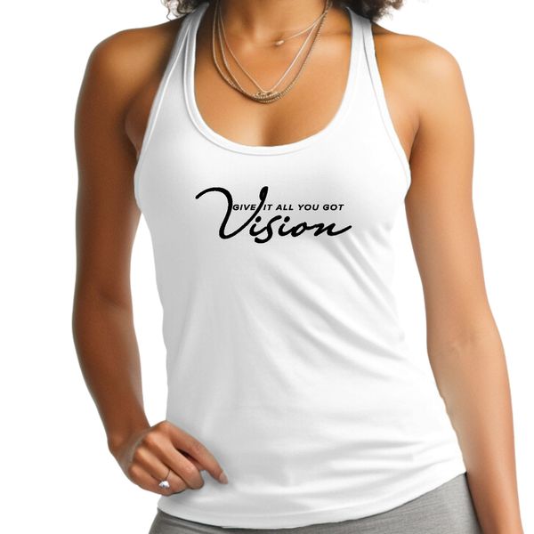 Womens Fitness Tank Top Graphic T-shirt, Vision - Give it All you Got - White / XL