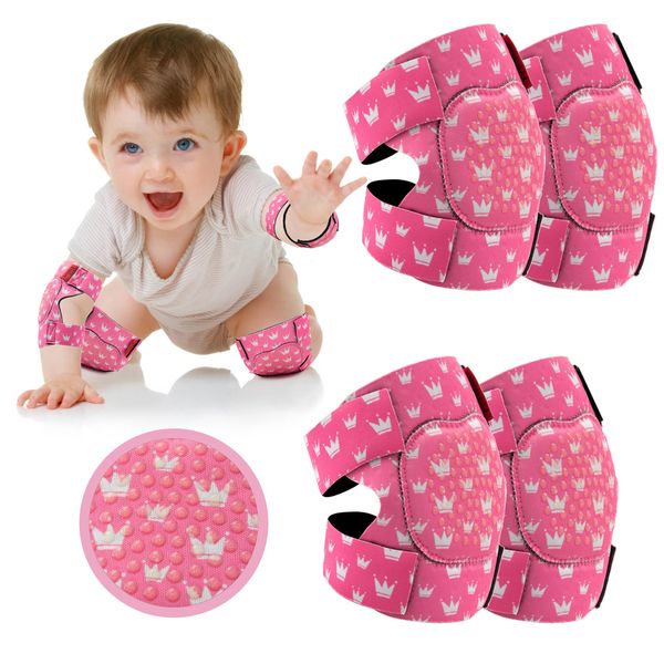 2 Pairs Baby Knee Pads for Crawling Adjustable Knee Pads Toddler Crawler Knee Protector for Infant Girl Boy Crawling