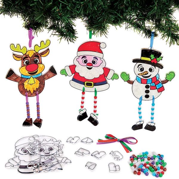 Baker Ross FX386 Christmas Suncatcher Dangly Leg Kits - Pack of 4, Kids Christmas Decoration Craft Kit, Arts and Crafts for Kids, Brown, green, red