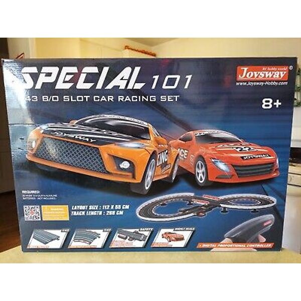 Complete JOYSWAY Super 101 1:43 Scale B/O Slot Car Racing Set King Ace Racer