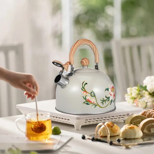 Ciieeo Kettle with Flower Pattern Portable Kitchen Water Kettle for Stovetop Quick Heating Sounding Easy to Clean and Compact Design