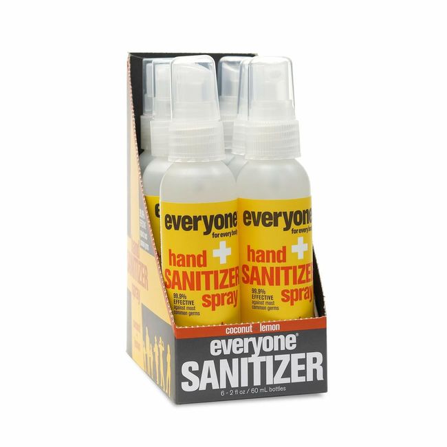 Everyone Hand Sanitizer Spray: Coconut and Lemon, Travel Size, 2 Ounce, (6 PACK)