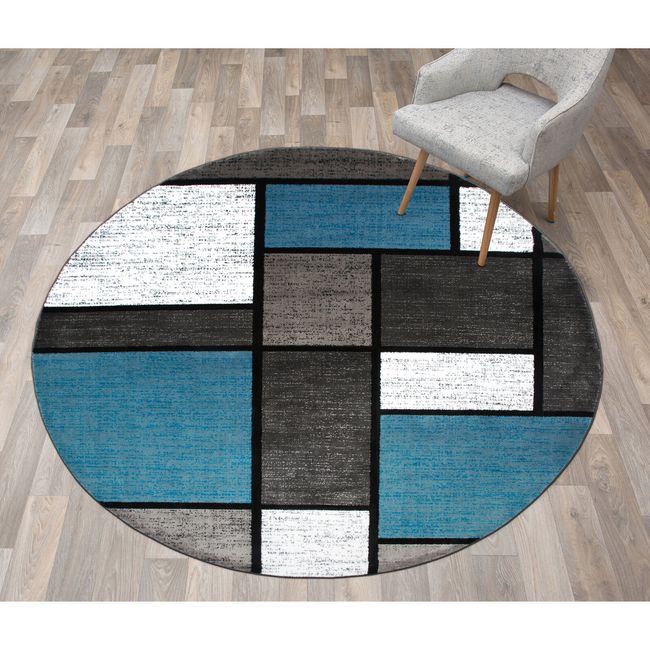 Rugshop Round Area Rugs Modern Boxed Color Block Jute Rug Living Room Round Rugs